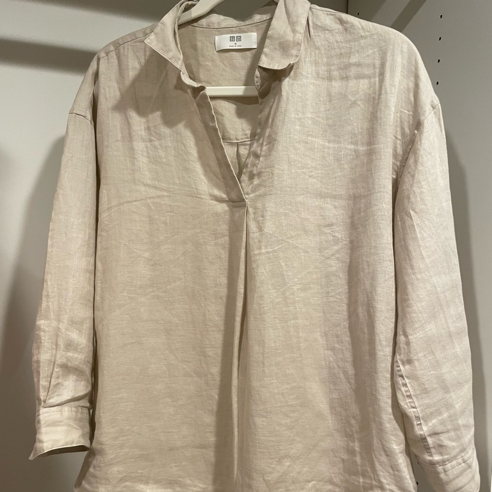 Uniqlo linen natural color shirt blouse